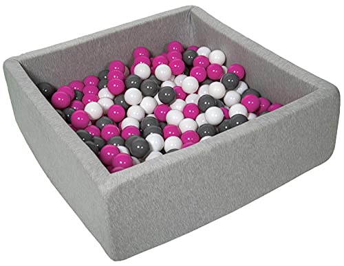 Velinda Bällebad Ballpool Kugelbad Bällchenbad Kinder-Pool mit 200 Bällen/90x90cm (Farbe der Bälle: weiß,pink,grau) von Velinda