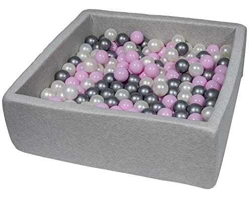 Velinda Bällebad Ballpool Kugelbad Bällchenbad Kinder-Pool mit 300 Bällen/90x90cm (Farbe der Bälle: perlweiß, rosa, silberfarben) von Velinda