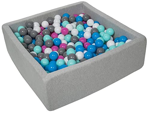 Velinda Bällebad Ballpool Kugelbad Bällchenbad Kinder-Pool mit 450 Bällen/90x90cm (Farbe der Bälle: weiß, blau, pink, grau, türkis) von Velinda