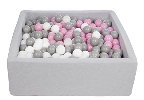 Velinda Bällebad Ballpool Kugelbad Bällchenbad Kinder-Pool mit 450 Bällen/90x90cm (Farbe der Bälle: weiß,rosa,grau) von Velinda