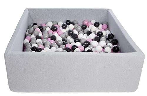 Velinda Bällebad Ballpool Kugelbad Bällchenbad Kinder-Pool mit 600 Bällen/120x120cm (Farbe der Bälle: schwarz,weiß,rosa,grau) von Velinda