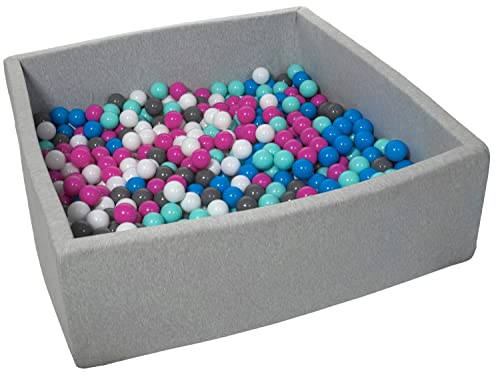 Velinda Bällebad Ballpool Kugelbad Bällchenbad Kinder-Pool mit 600 Bällen/120x120cm (Farbe der Bälle: weiß, blau, pink, grau, türkis) von Velinda