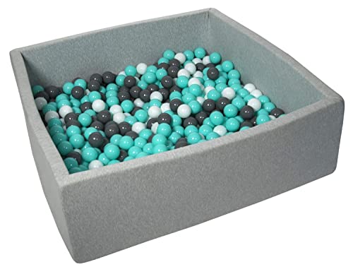 Velinda Bällebad Ballpool Kugelbad Bällchenbad Kinder-Pool mit 600 Bällen/120x120cm (Farbe der Bälle: weiß, grau, türkis) von Velinda