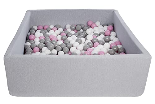 Velinda Bällebad Ballpool Kugelbad Bällchenbad Kinder-Pool mit 600 Bällen/120x120cm (Farbe der Bälle: weiß,rosa,grau) von Velinda