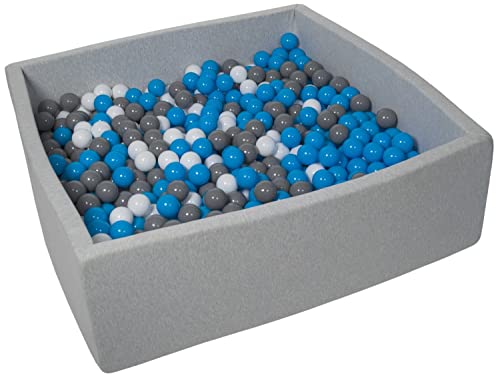 Velinda Bällebad Ballpool Kugelbad Bällchenbad Kinder-Pool mit 900 Bällen/120x120cm (Farbe der Bälle: weiß, blau, grau) von Velinda