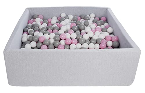 Velinda Bällebad Ballpool Kugelbad Bällchenbad Kinder-Pool mit 900 Bällen/120x120cm (Farbe der Bälle: weiß,rosa,grau) von Velinda