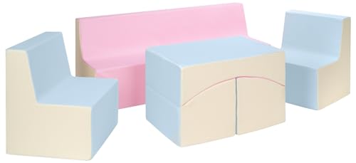 Velinda Kindersitzgruppe: 2xKinderstuhl+Sitzbank+Liegestuhl Kinderzimmermöbel Kunstleder (Farbe: pink, blau, gelb (Pastell)) von Velinda