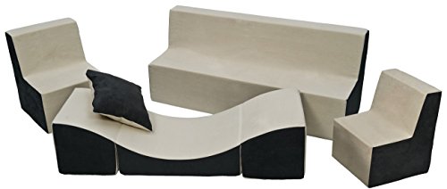 Velinda Kindersitzgruppe: 2xKinderstuhl+Sitzbank+Liegestuhl Kinderzimmermöbel Spiel-Set (Farbe: beige-grau) von Velinda