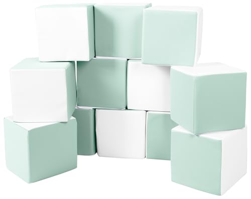 Velinda Würfel-Set 12 Schaumstoffbausteine XXL-Softplay-Bausteine Krippensoftbaustein (Farbe: weiß, Mint) von Velinda