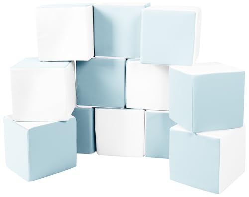 Velinda Würfel-Set 12 Schaumstoffbausteine XXL-Softplay-Bausteine Krippensoftbaustein (Farbe: weiß, blau (Pastell)) von Velinda