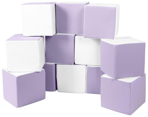 Velinda Würfel-Set 12 Schaumstoffbausteine XXL-Softplay-Bausteine Krippensoftbaustein (Farbe: weiß, lila) von Velinda