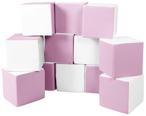 Velinda Würfel-Set 12 Schaumstoffbausteine XXL-Softplay-Bausteine Krippensoftbaustein (Farbe: weiß, pink (Pastell)) von Velinda