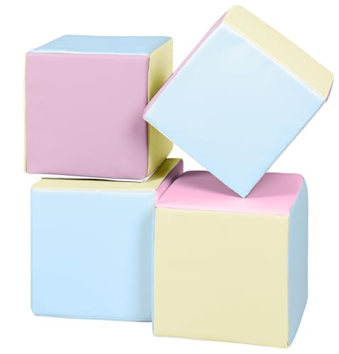 Velinda Würfel-Set 4 Schaumstoffbausteine XXL-Softplay-Bausteine Krippensoftbaustein (Farbe: pink, blau, gelb (Pastell)) von Velinda