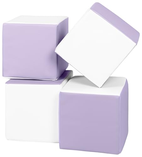 Velinda Würfel-Set 4 Schaumstoffbausteine XXL-Softplay-Bausteine Krippensoftbaustein (Farbe: weiß, lila) von Velinda
