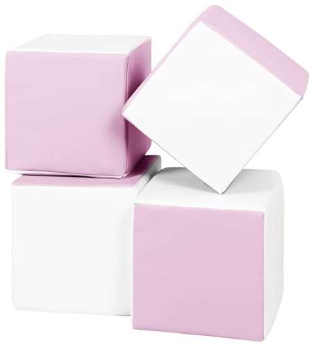 Velinda Würfel-Set 4 Schaumstoffbausteine XXL-Softplay-Bausteine Krippensoftbaustein (Farbe: weiß, pink (Pastell)) von Velinda