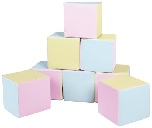 Velinda Würfel-Set 8 Schaumstoffbausteine XXL-Softplay-Bausteine Krippensoftbaustein (Farbe: pink, blau, gelb (Pastell)) von Velinda