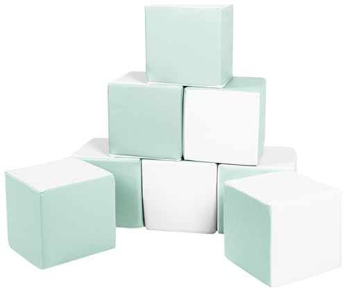 Velinda Würfel-Set 8 Schaumstoffbausteine XXL-Softplay-Bausteine Krippensoftbaustein (Farbe: weiß, Mint) von Velinda