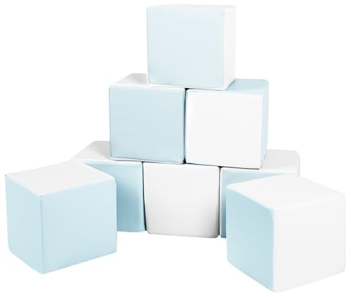 Velinda Würfel-Set 8 Schaumstoffbausteine XXL-Softplay-Bausteine Krippensoftbaustein (Farbe: weiß, blau (Pastell)) von Velinda