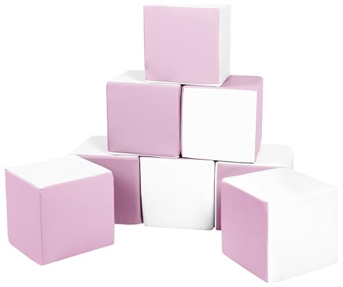 Velinda Würfel-Set 8 Schaumstoffbausteine XXL-Softplay-Bausteine Krippensoftbaustein (Farbe: weiß, pink (Pastell)) von Velinda