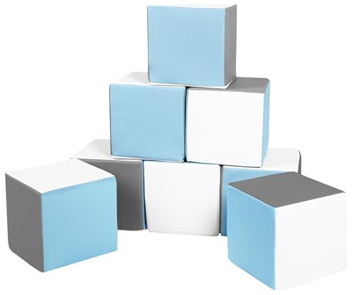 Würfel-Set 8 Schaumstoffbausteine XXL-Softplay-Bausteine Krippensoftbaustein (Farbe: weiß, hellblau, grau) von Velinda