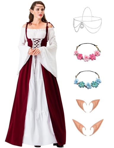 Damen Mittelalter Renaissance Kostüme Kleid Gothic Kleidung Steampunk Elfen Piraten Cosplay Karneval Kostüm Vintage Kleider mit mit Elfenohren Haarschmuck Socken für Fasching Halloween VL035XXL Damen Mittelalter Renaissance Kostüme Kleid Gothic Kleidung Steampunk Elfen Piraten Cosplay Karneval Kostüm Vintage Kleider mit mit Elfenohren Haarschmuck Socken für Fasching Halloween VL035XXL von Velmawig