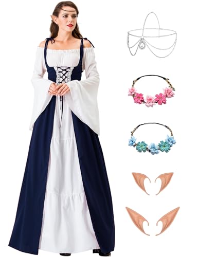 Damen Mittelalter Renaissance Kostüme Kleid Gothic Kleidung Steampunk Elfen Piraten Cosplay Karneval Kostüm Vintage Kleider mit mit Elfenohren Haarschmuck Socken für Fasching Halloween VL036M Damen Mittelalter Renaissance Kostüme Kleid Gothic Kleidung Steampunk Elfen Piraten Cosplay Karneval Kostüm Vintage Kleider mit mit Elfenohren Haarschmuck Socken für Fasching Halloween VL036M von Velmawig