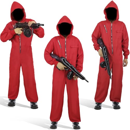 Haus des Geldes Kostüm Erwachsene Karneval Partner Kostüm Herren Damen Roter Overall mit Kapuze Bankräuber Cosplay Outfit Onesie mit PVC Prop Salvador Dali Maske für Halloween Fasching Party VL007-XXL Haus des Geldes Kostüm Erwachsene Karneval Partner Kostüm Herren Damen Roter Overall mit Kapuze Bankräuber Cosplay Outfit Onesie mit PVC Prop Salvador Dali Maske für Halloween Fasching Party VL007-XXL von Velmawig