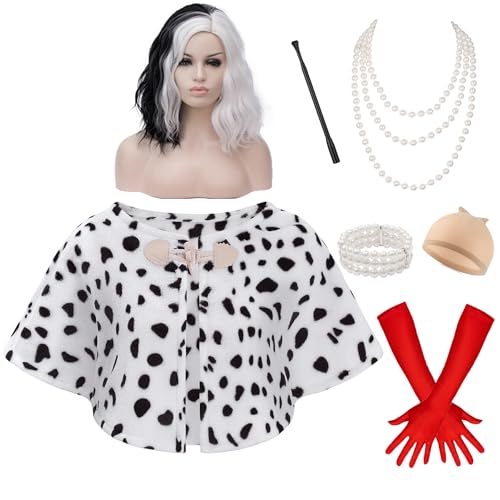 Velmawig Cruella Devil Kostüm Damen Cruella Perücke Schwarz und Weiß Schal für Frauen Halloween Fasching Party Costume VL044 Velmawig Cruella Devil Kostüm Damen Cruella Perücke Schwarz und Weiß Schal für Frauen Halloween Fasching Party Costume VL044 von Velmawig