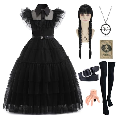 Velmawig Mittwoch Kostüm Kleid Mädchen Wed Kostüm mit Händchen Haarnadel Perücke Prinzessin Schwarz Kleid Halloween Karneval Familie Cosplay Kostüm für Mädchen 3-14 Jahre VL038-XXL Velmawig Mittwoch Kostüm Kleid Mädchen Wed Kostüm mit Händchen Haarnadel Perücke Prinzessin Schwarz Kleid Halloween Karneval Familie Cosplay Kostüm für Mädchen 3-14 Jahre VL038-XXL von Velmawig