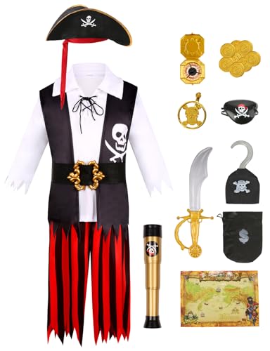 Velmawig Piratenkostüm Kinder Jungen Piraten Kostüm Outfit Zubehör Set Fasching Kostüm Kapitän Cosplay mit Piratenhut Augenklappe Piratenhose Ohrringe Gold für Halloween Karneval VL014M Velmawig Piratenkostüm Kinder Jungen Piraten Kostüm Outfit Zubehör Set Fasching Kostüm Kapitän Cosplay mit Piratenhut Augenklappe Piratenhose Ohrringe Gold für Halloween Karneval VL014M von Velmawig