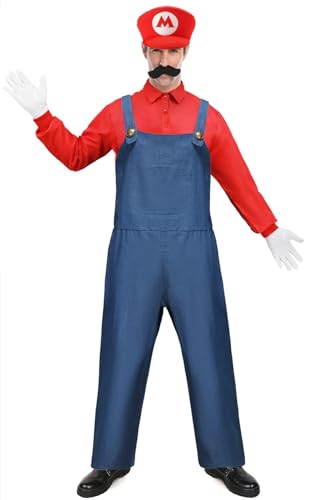 Velmawig Super Brothers Klempner Kostüm Herren Erwachsene Karneval Kostüm Cosplay Overall Hemd Faschingskostüm mit Mütze Bart Handschuhe Held VL003-XXXL Velmawig Super Brothers Klempner Kostüm Herren Erwachsene Karneval Kostüm Cosplay Overall Hemd Faschingskostüm mit Mütze Bart Handschuhe Held VL003-XXXL von Velmawig