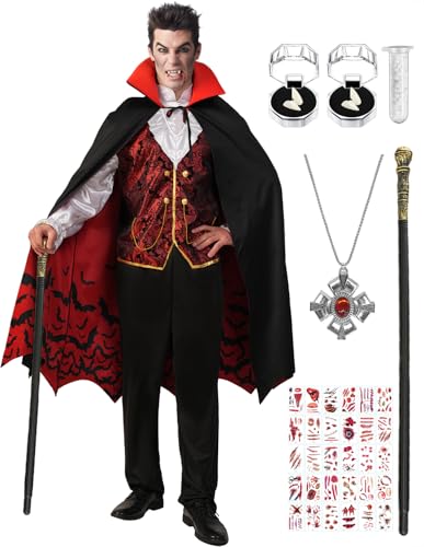 Velmawig Vampir Kostüm für Herren Renaissance Mittelalterliche Vampir Gothic Royal Cosplay Outfit Deluxe Halloween Kostüm mit Vampir Zähne Set Vampir Cane Halskette für Karneval VL039L Velmawig Vampir Kostüm für Herren Renaissance Mittelalterliche Vampir Gothic Royal Cosplay Outfit Deluxe Halloween Kostüm mit Vampir Zähne Set Vampir Cane Halskette für Karneval VL039L von Velmawig