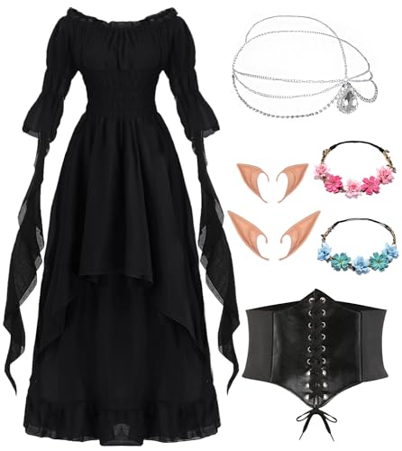 Viktorianisches Gothic Kleider Damen Mittelalter Kleidung Renaissance Kostüm Frauen Abendkleid Vintage Schwarzes Kleider Karneval Halloween Outfit mit Elfenohren Haarschmuck Socken Korsett VL028L Viktorianisches Gothic Kleider Damen Mittelalter Kleidung Renaissance Kostüm Frauen Abendkleid Vintage Schwarzes Kleider Karneval Halloween Outfit mit Elfenohren Haarschmuck Socken Korsett VL028L von Velmawig