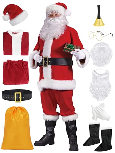 Weihnachtsmann Kostüm Nikolaus Kostüm für Männer Santa Claus Weihnachtsanzug Herren Erwachsene Weihnachtsfeier Deluxe Nikolauskostüm Set Samt Weihnachtsanzug mit Santa Perücke und Bart 11Stk VL040L Weihnachtsmann Kostüm Nikolaus Kostüm für Männer Santa Claus Weihnachtsanzug Herren Erwachsene Weihnachtsfeier Deluxe Nikolauskostüm Set Samt Weihnachtsanzug mit Santa Perücke und Bart 11Stk VL040L von Velmawig