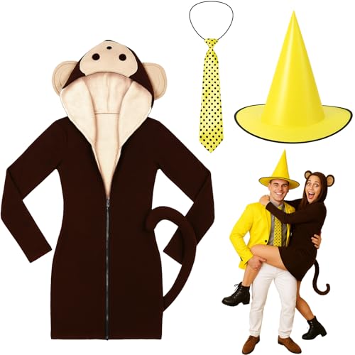 Velmitten 3-teiliges Halloween-Kostüm für Damen, gelber Hut, gepunktet, Krawatten-Set für Herren, Halloween, neugieriges Paar, Cosplay, Mehrfarbig, XL von Velmitten