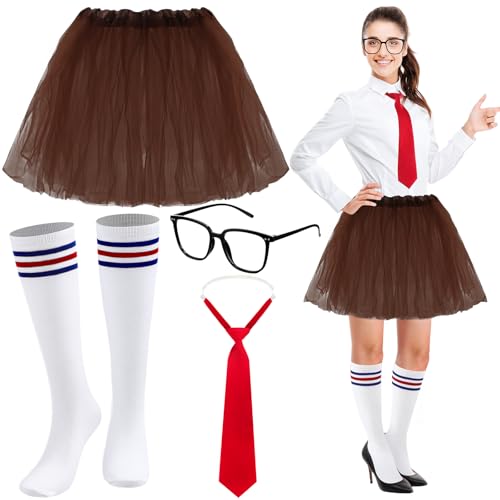 Velmitten 4-teiliges Halloween-Kostüm mit Brille, Krawatte, Rock, Socken, Outfit-Zubehör für Motto-Partys, Cartoon-Charakter-Kostüm, Cosplay-Set für Erwachsene Velmitten 4-teiliges Halloween-Kostüm mit Brille, Krawatte, Rock, Socken, Outfit-Zubehör für Motto-Partys, Cartoon-Charakter-Kostüm, Cosplay-Set für Erwachsene von Velmitten