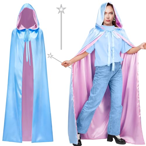 Velmitten Halloween-Umhang mit Kapuze, hellblau, mit Sternstab und rosa Fliege, für Party, Fee, Cosplay, Kostüm, 3 Stück Velmitten Halloween-Umhang mit Kapuze, hellblau, mit Sternstab und rosa Fliege, für Party, Fee, Cosplay, Kostüm, 3 Stück von Velmitten