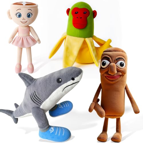 VeloStreamus Tralalero Tralala PlüSchfigur,Lustiges Italian Brainrot PlüSchtier,Weicher Hai Mit Sneakers,Perfekt FüR Kinder & Erwachsene,SammlerstüCk,Kuscheltier FüR Fans. (4PCS-B) von VeloStreamus