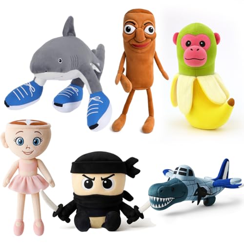 VeloStreamus Tralalero Tralala PlüSchfigur,Lustiges Italian Brainrot PlüSchtier,Weicher Hai Mit Sneakers,Perfekt FüR Kinder & Erwachsene,SammlerstüCk,Kuscheltier FüR Fans. (6PCS) von VeloStreamus