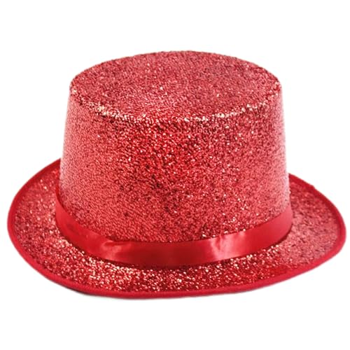 Zylinderhut, Kostüm, glänzende Pailletten, Magier, viktorianischer Hut, Verkleidung, Bowler, Cosplay, Kostüm, Zylinderhüte für Männer und Frauen, für Maskerade (Rot) von Velorique