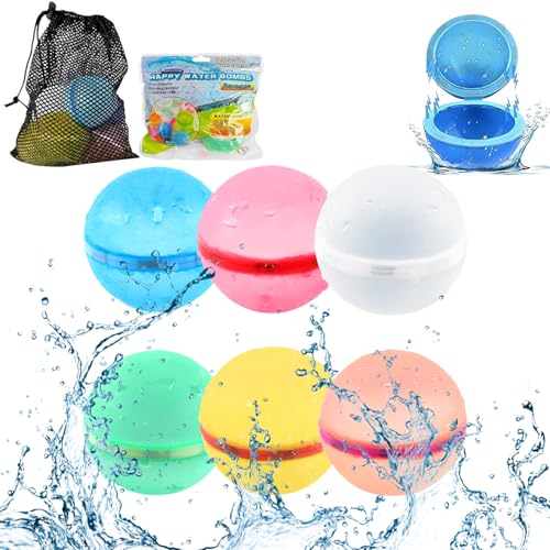 Velrithia 6 Stück Wasserbomben Wiederverwendbar & 1 Mesh Bag,Magnet Selbstschließend Wiederverwendbar Schnell Wiederbefüllbare Silikon Wasserbomben Für Kinder, Erwachsene, Outdoor,Familienaktivitäten von Velrithia