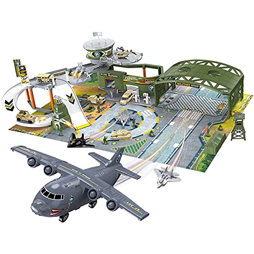 Veluoess Militärbasis Spielzeug Set, Militär Kampfbasis Set mit Fahrzeugen, Panzer, Kriegsflugzeug, Hubschrauber, Armee Basis Spielzeug Set Kinder 3+ von Veluoess