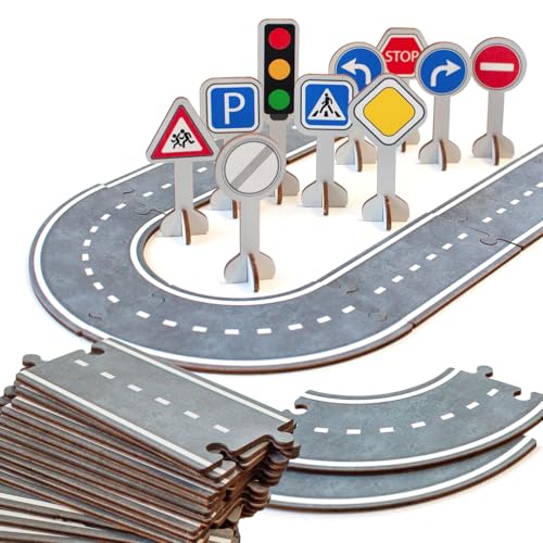 Vemkel Holz Puzzle Fahrbahn für Autos Additions, Spiele ab 3 Jahren, Holz Puzzle ab 3 Jahre, Jigsaw Puzzle, Lernspiele ab 3 Jahre, Vorschule Spiele — 41 St von Vemkel