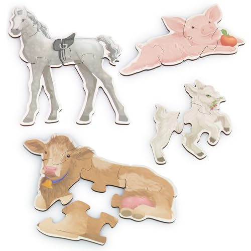 Vemkel Holz Puzzle Tiere auf dem Bauernhof, Spiele ab 3 Jahren, Jigsaw Puzzle, Lernspiele ab 3 Jahre, Vorschule Spiele — 4 Puzzles von Vemkel