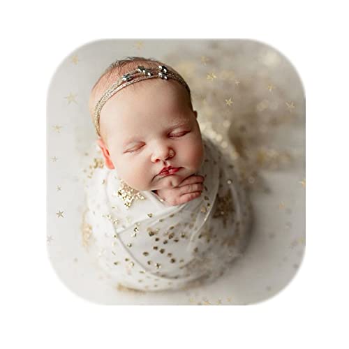 Vemonllas Fotorequisiten für Neugeborene, Jungen, Mädchen, goldfarbener Stern, durchscheinend, Decke, Wickelkorb, Fülltuch-Set (Beige) von Vemonllas