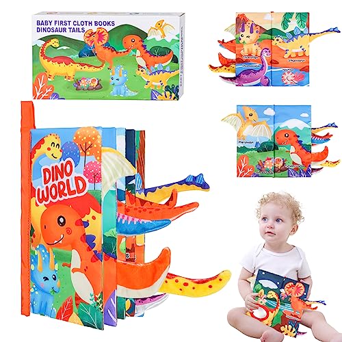 Venditer Baby Spielzeug 0-6 Monat, Baby Bücher Montessori Sensorik Spielzeug für Babys, Kleinkind Spielzeug 0-3 Monate weichen Stoff Buch für Junge Mädchen (Dinosaurier) von Venditer