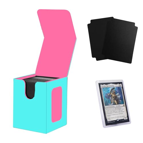 Venssu MTG Deck-Box für Commander-Display, Kartendeck-Box für 100 doppelseitige Karten, TCG mit 2 Trennwänden und 1 Toploader (Türkis und Rosa) von Venssu
