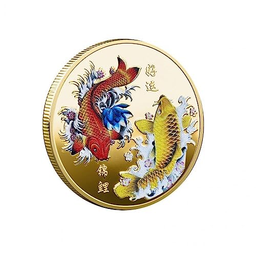 Vepoty Glücksmünze 1pc Fisch Gedenkmünze Chinesische Sammlermünze Retro Souvenir Münze Geprägtes Handwerk Abzeichen Geschenk von Vepoty