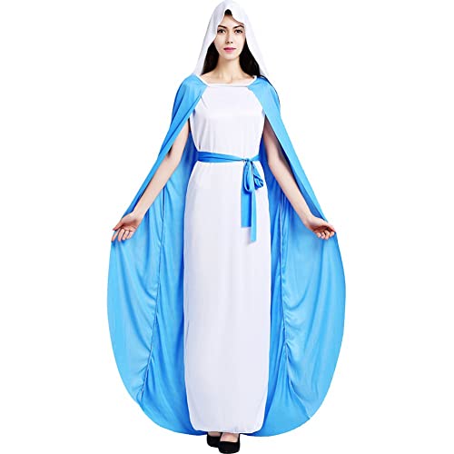 Vepoty Kostüme Jungfrau Maria Kostüm Erwachsene Krippe Kostüm Kapuzenmantel Langes Cosplay Kostüm für Frauen von Vepoty