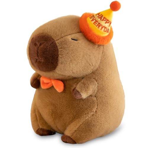Capybara Kuscheltier, 25 cm Capibara Plüschtier, Wasserschwein Kuscheltier, Niedliche Capybara Kuscheltier Plush mit Geburtstag Hut, Cartoon Spielzeug Stofftier Capybara,Geschenk für Erwachsene Kinder von VerLuky